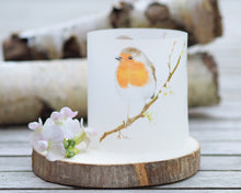 Laden Sie das Bild in den Galerie-Viewer, Windlicht Tischdeko "Rotkehlchen mit Blüten"