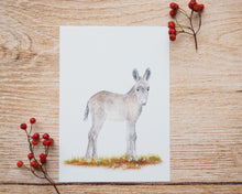 Laden Sie das Bild in den Galerie-Viewer, Kunstdruck / gedruckte Karte mit niedlichem Esel auf feinstem Cotton-Papier