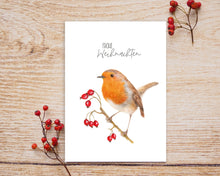 Laden Sie das Bild in den Galerie-Viewer, Weihnachtskarte freches Rotkehlchen– mit oder ohne Schriftzug