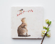 Laden Sie das Bild in den Galerie-Viewer, Bild auf Stein "Katze und Vogel"