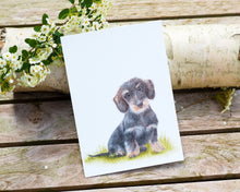 Laden Sie das Bild in den Galerie-Viewer, Kunstdruck / gedruckte Karte mit niedlichem Dackel auf feinstem Cotton-Papier