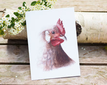 Laden Sie das Bild in den Galerie-Viewer, Kunstdruck / gedruckte Karte mit Huhn auf feinstem Cotton-Papier