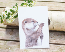 Laden Sie das Bild in den Galerie-Viewer, Kunstdruck / gedruckte Karte mit niedlichem Otter auf feinstem Cotton-Papier