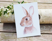 Laden Sie das Bild in den Galerie-Viewer, Kunstdruck / gedruckte Karte mit Kaninchenportrait auf feinstem Cotton-Papier