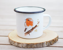 Laden Sie das Bild in den Galerie-Viewer, Emailletasse "Rotkehlchen im Frühling"