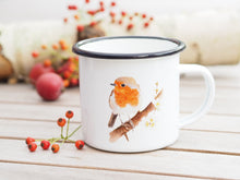 Laden Sie das Bild in den Galerie-Viewer, Emailletasse "Rotkehlchen im Frühling"