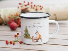 Laden Sie das Bild in den Galerie-Viewer, Emailletasse Weihnachten "Fuchs und Hase"