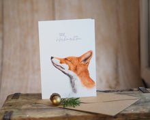Laden Sie das Bild in den Galerie-Viewer, Weihnachtskarte / Klappkarte inkl. Umschlag "Schnupperfuchs mit Gruß" auf feinstem Cotton-Papier