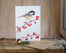 Laden Sie das Bild in den Galerie-Viewer, Weihnachtskarte / Klappkarte inkl. Umschlag "Kleine Tannenmeise" auf feinstem Cotton-Papier