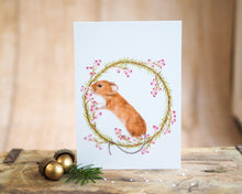 Laden Sie das Bild in den Galerie-Viewer, Weihnachtskarte Grußkarte auf feinem Cotton-Papier mit Tier- oder Blumenmotiv, liebevoll illustriert