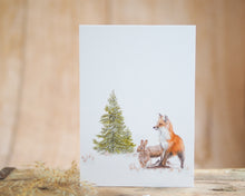 Laden Sie das Bild in den Galerie-Viewer, Weihnachtskarte Grußkarte auf feinem Cotton-Papier mit Tier- oder Blumenmotiv, liebevoll illustriert