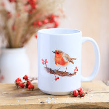 Laden Sie das Bild in den Galerie-Viewer, Große Teetasse "Rotkehlchen mit Beeren"