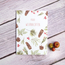Laden Sie das Bild in den Galerie-Viewer, Klappkarte / Kunstdruck inkl. Umschlag mit Zweigen und Zapfen "Frohe Weihnachten" auf feinstem Cotton-Papier, Helle Tage Weihnachten Tannenbaum