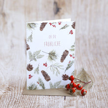 Laden Sie das Bild in den Galerie-Viewer, Klappkarte / Kunstdruck inkl. Umschlag mit Zweigen und Zapfen "Oh du fröhliche" auf feinstem Cotton-Papier, Helle Tage Weihnachten Tannenbaum