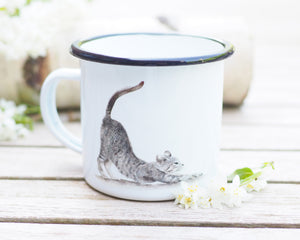 Emailletasse  "Feinstes Katzenyoga"