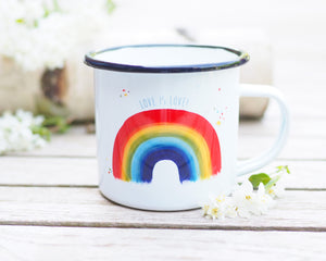 Emailletasse  "Zeit für Regenbögen"