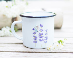 Emailletasse  "Lavendel mit Bläuling"
