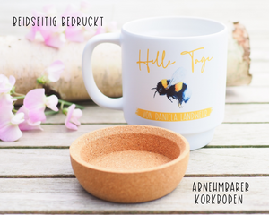 Große Tasse mit Korkboden "Kornblume mit Hummel"