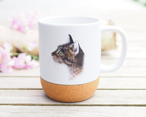 Große Tasse mit Korkboden "Katzenportrait"