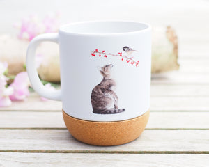 Große Tasse mit Korkboden "Freche Katze"