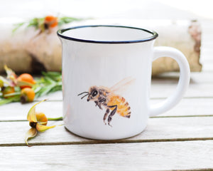 Keramiktasse mit Rand in Vintageoptik "Fleißige Honigbiene"