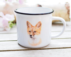 Keramiktasse mit Rand in Vintageoptik "Kleiner Fuchs"