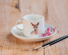 Laden Sie das Bild in den Galerie-Viewer, Espressotasse Tasse mug aus feiner Keramik &quot;Feines Rehkitz&quot;
