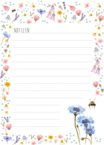 Notizblock / To-Do- Liste / Einkaufsliste "Blumenmeer mit Hummel" DIN A6
