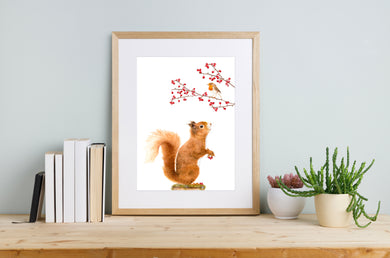 Hochwertiger Kunstdruck auf Gmund Bio Papier mit feinem Natur- oder Tiermotiv, mattes Finish Eichhörnchen