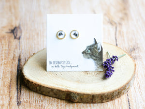 Kleine Stecker-Ohrringe mit Katzenportrait, aus Edelstahl / goldfarben, Geschenk, Schmuck, Helle Tage