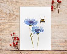 Laden Sie das Bild in den Galerie-Viewer, Postkarte mit Kornblume und Hummel
