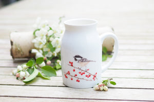 Milchkännchen/Vase "Tannenmeise und Beeren"