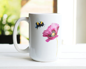 Große Teetasse "Mohnblume mit Hummel"