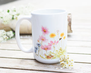 Große Teetasse "Blumenwiese mit Maus"