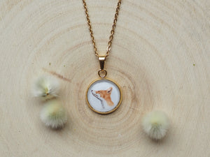 Kette mit Anhänger "Schnupperfuchs", Edelstahlfassung, gold- oder silberfarben