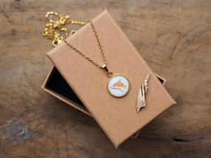 Kette mit Anhänger "Schnupperfuchs", Edelstahlfassung, gold- oder silberfarben