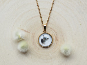 Kette mit Anhänger "Katzenportrait", Edelstahlfassung, gold- oder silberfarben