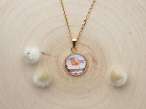 Kette mit Anhänger "Rotkehlchen", Edelstahlfassung, gold- oder silberfarben