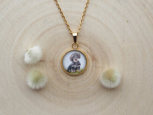 Kette mit Anhänger "Kleiner Dackel", Edelstahlfassung, gold- oder silberfarben