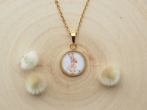 Kette mit Anhänger "Hoppelhäschen", Edelstahlfassung, gold- oder silberfarben