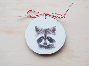 Holzscheibe mit Waschbär