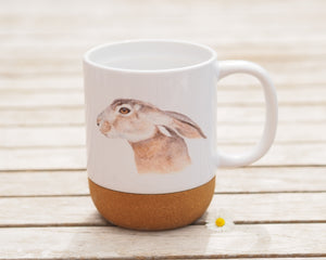 Große Tasse mit Korkboden, glänzend, "Feldhase"