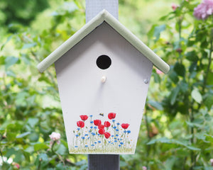 Vogelhaus/Nistkasten mit Mohnwiese - robust und wetterfest