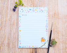 Laden Sie das Bild in den Galerie-Viewer, Notizblock / To-Do- Liste / Einkaufsliste &quot;Blumenmeer mit Rotkehlchen&quot; DIN A6
