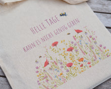 Laden Sie das Bild in den Galerie-Viewer, Beutel Tasche Einkaufstasche aus Bio-Baumwolle &quot;Bunte Blumenwiese&quot;, langer Henkel
