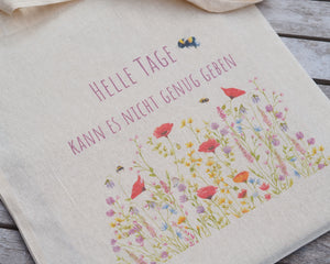 Beutel Tasche Einkaufstasche aus Bio-Baumwolle "Bunte Blumenwiese", langer Henkel