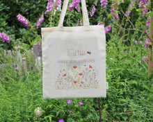Laden Sie das Bild in den Galerie-Viewer, Beutel Tasche Einkaufstasche aus Bio-Baumwolle &quot;Bunte Blumenwiese&quot;, langer Henkel
