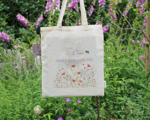 Beutel Tasche Einkaufstasche aus Bio-Baumwolle "Bunte Blumenwiese", langer Henkel