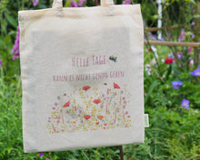 Laden Sie das Bild in den Galerie-Viewer, Beutel Tasche Einkaufstasche aus Bio-Baumwolle &quot;Bunte Blumenwiese&quot;, langer Henkel
