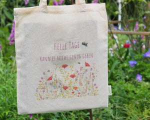 Beutel Tasche Einkaufstasche aus Bio-Baumwolle "Bunte Blumenwiese", langer Henkel